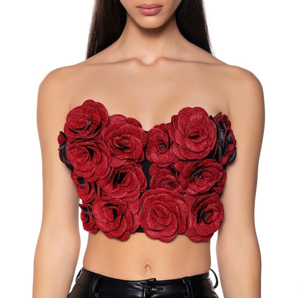 NWT AKIRA I WISH YOU WELL ROSE DETAIL CORSET TOP SZ SMALL S - Picture 2 of 11